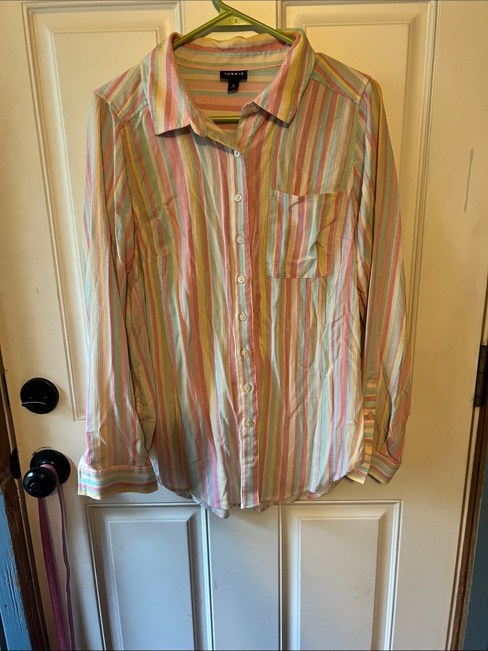 torrid Pastel Multi-Stripe Button-Down Shirt - Pink, Mint, Yellow, Blue